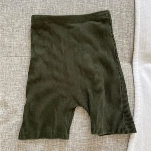 High waisted  Olive Green Ribbed Shorts